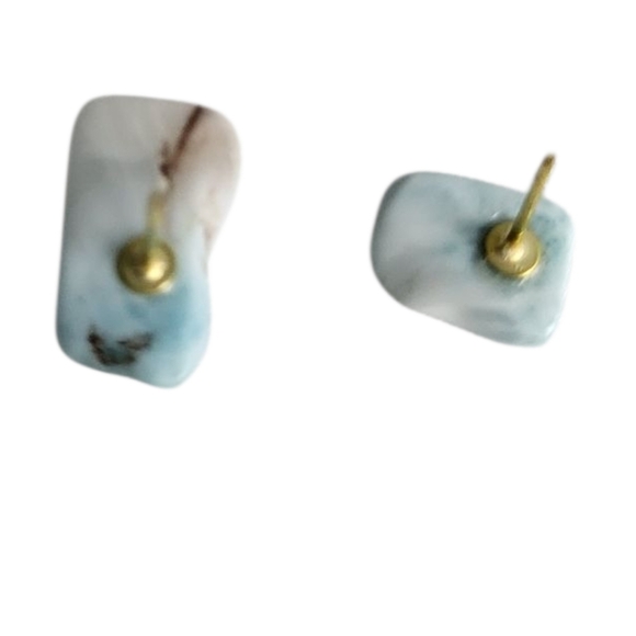 18K Gold Natural Rare Larimar Post Earrings - Picture 3 of 4